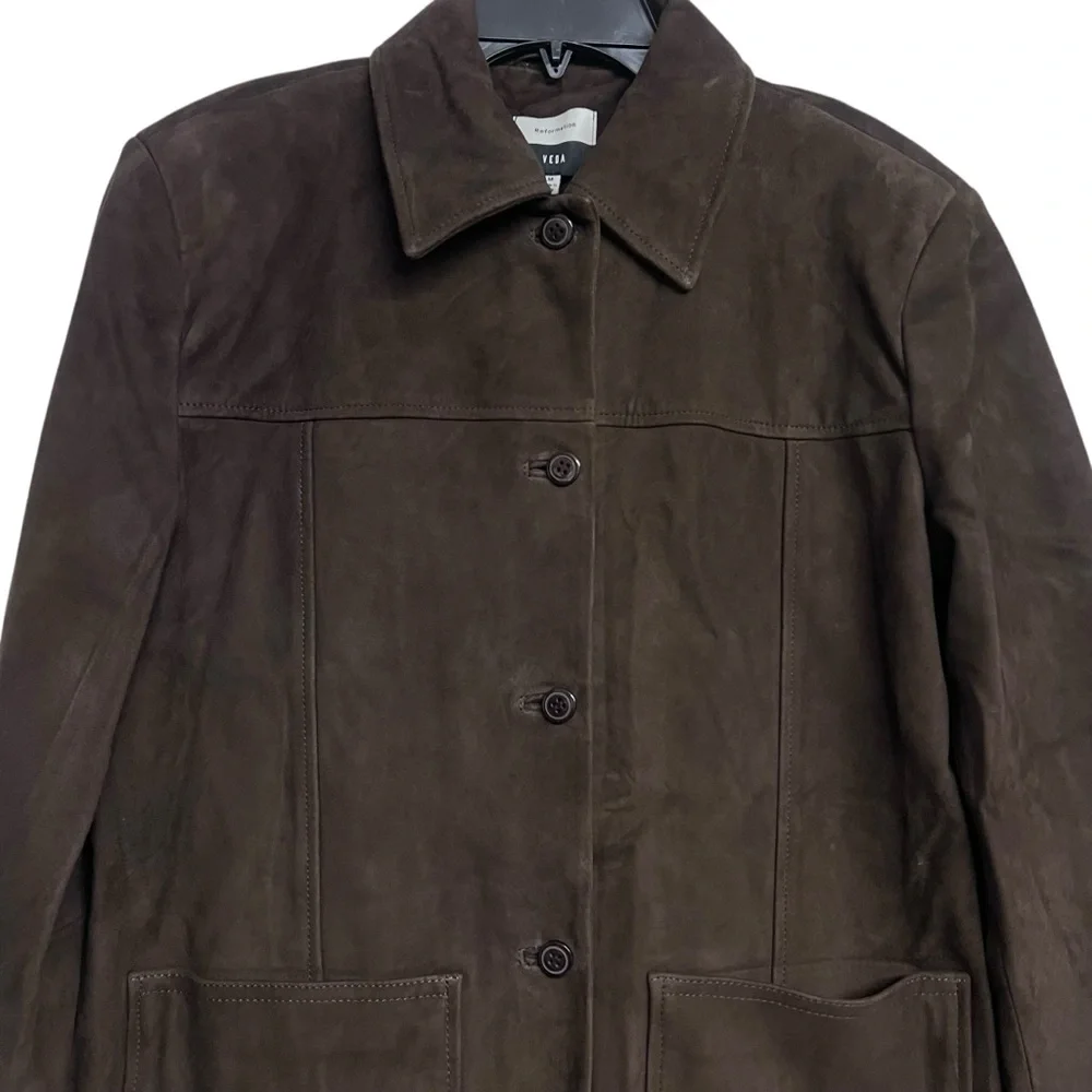 NWT Reformation Veda Lincoln Chocolate Brown Suede Shirt Jacket - Picture 4 of 13